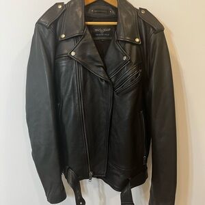 Wilsons Cycle Black Leather Biker Jacket LARGE Motorcycle Removable Liner NWOT